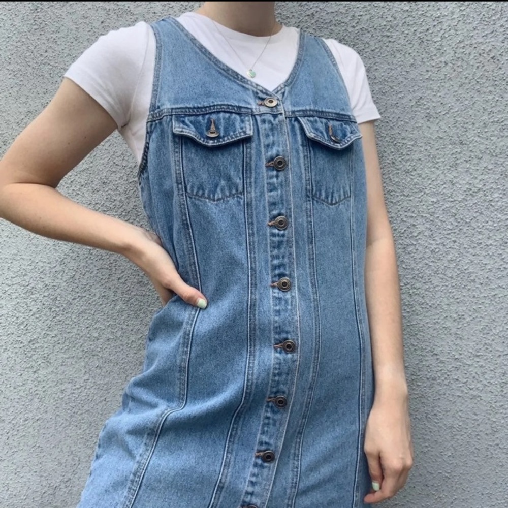 Vintage 90’s Unionbay Grunge Western Denim Overall Button Up Dress Large Medium